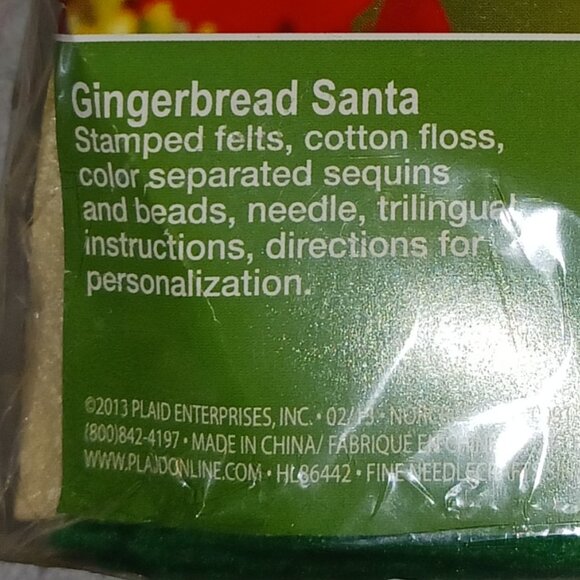 Bucilla Felt Christmas Stocking Kit Gingerbread Santa 16" Sequins Baker NEW 2013 - Picture 3 of 3